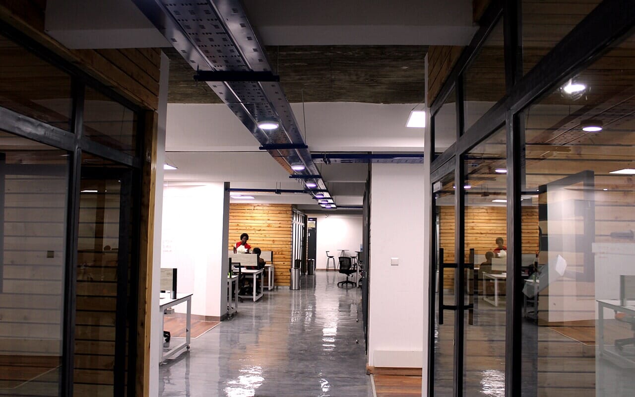 Office corridor and ceiling lighting